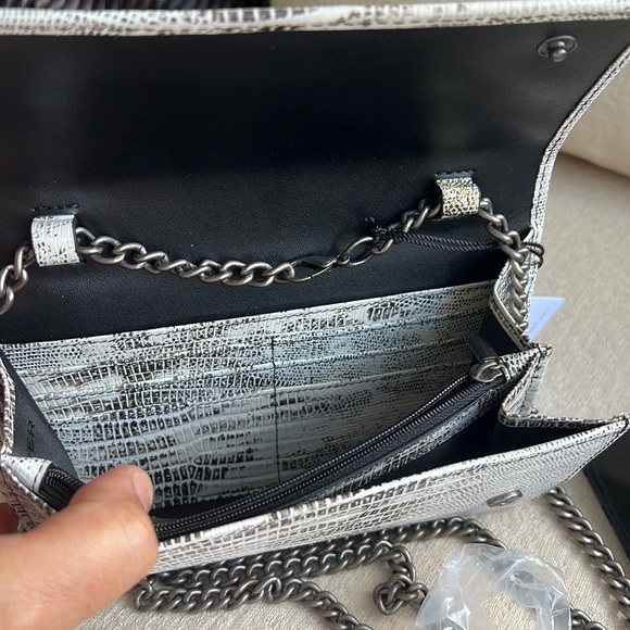 C KURT GEIGER NWT Kensington wallet clutch on chain white lizard print - Picture 14 of 17